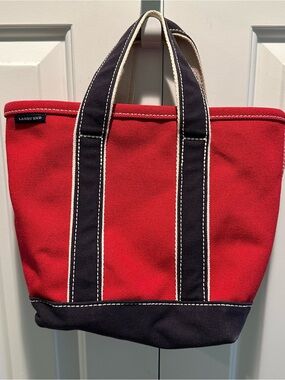 Lands’ End Canvas Mini Tote Red with Navy Blue Trim Heavy Duty Bag